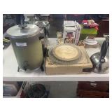 Kitchenware Assortment Including Federal Glass Homestead Snack Master Set and Electric Percolator