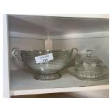 Clear Glass Serving Bowl and Covered Butter Dish Set
