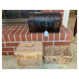 Decorative Storage Chest and Two Woven Baskets