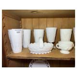Collection of Milk Glass Grape Pattern Tableware