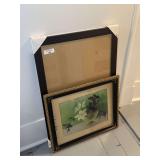 Framed Floral Still Life Print and Large Empty Picture Frame