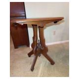 Wooden Pedestal Side Table with Carved Accents