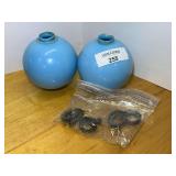 Set of Two Blue Spherical Lightning Rod Balls with Hardware