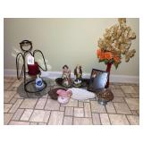 Assorted Decorative Home Items Including Homco Figurines and Silver Plated Tray