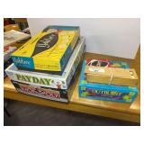 Collection of Board and Tabletop Games including Yahtzee, Payday, Monopoly, Outburst Junior, Uno, and Dominoes