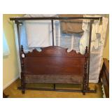 Wooden Bed Frame with Spindle Posts and Metal Rails