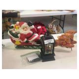 Christmas Holiday Decor Lot: Santa Sleigh and Cardinal Lantern