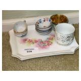 Ceramic Miniature Tea Set with Floral Serving Tray