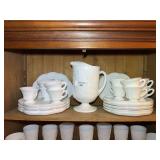 Milk Glass Grape Pattern Pitcher and Cup Set