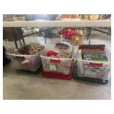 Collection of Christmas Holiday Decor and Ornaments in Three Totes