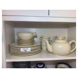 Cream-Colored Dinnerware Set and Matching Cups, Teapot, and Knowles plates
