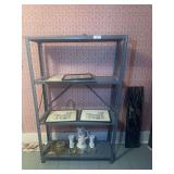 Metal Shelving Unit and Black and Green Marble Slab