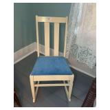 Painted Wooden Rocking Chair with Blue Upholstered Seat
