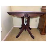 Wooden Pedestal Side Table with Carved Apron