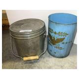 Metal Pail with Lid and Decorative Wastebasket