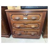 Three-Drawer Wooden Chest with Carved Accents