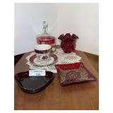Collection of Ruby Red Glassware and Anniversary Commemorative Cup