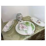 Collection of Hand-Painted Porcelain Serving Pieces and Vase