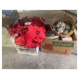 Assorted Christmas Decor and Artificial Poinsettia Lot