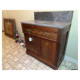 Wooden Washstand with Stone Top and Storage