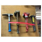 2 brick hammers, 5 mallets, 2 dead blow hammers, 2 claw hammers