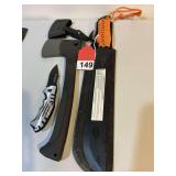 Smith and Wesson knife, Paracuda FS machete, New Buck Camp ax w/sheath