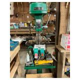 Wood Tek floor mounted drill press, variable speed, 1/2 inch chuck, with 4 Rosette cutters, 1/2 inch drill index and cutting oil, purchased new in 2007