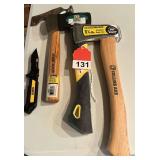 Southerland Pro hatchet, Collins hatchet, and Dewalt folding knife