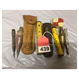2 automatic prick punches, 2 plumb bobs and 2 eye levels w/cases