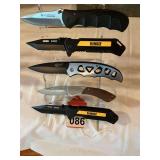 Display of 5 folding knives