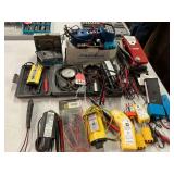 Test equipment lot - capacitor tester, gas leak tester, 6-way voltage meter, wire tone tester up to 1000 feet, amperage tester, polarity tester, gas pressure tester and more. All tested and work fine.
