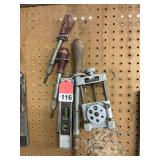 1 Dowel Jig tool, 2 small levels, 3 Yankee screwdrivers - 2 small and 1 rare large one, all work fine