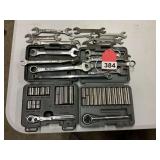 2 vintage Craftsman 1/4 inch socket sets, Metric and SAE + 18 individual wrenches several vintage, with some Williams