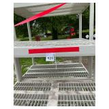 2 Heavy duty Plastic shelves - large shelf rated at 150 lbs. per shelf and smaller shelf rated at 100 lbs. per shelf