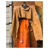 2 brand new leather welding protectors - 1 shoulder and arms and 1 leather welding apron, very good soft leather