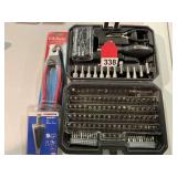 New Amazon Basic tool set, 151 piece, also 1 new HK Porter wire rope and cable cutter, new Lenox step bit