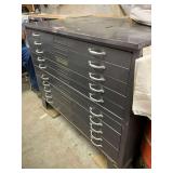 10 Drawer Map cabinet with ball bearing drawers, lined drawers, screwed to wall