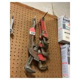 4 various pipe wrenches and 1 Ridgid 18 inch offset pipe wrench