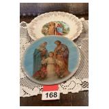 Religious glass dish and Christ knocking at the door plate in 22 K gold