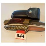 Gerber new single blade knife and Vintage Schrade 4 pin Lockback LB7 knife with pouch