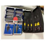 New Irwin bit set, 2 Lenox new step bits, new General miniature screwdrivers