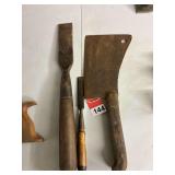1 antique cleaver, Antique log hewing large chisel, 1 chisel