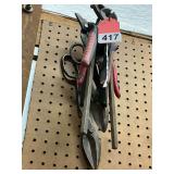 8 various tools - tin snips, hoof trimmers, and tile nibbler