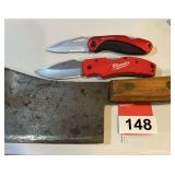 Vintage Craftsman Cleaver & Milwaukee knife & a Sheffield folding knife