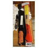 Stihl PA20 splitting hatchet and Northwest trail knife and a camo Milwaukee folding knife all new
