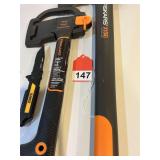 Fiskars hatchet in case, and a Fiskars Camp Ax in case, Dewalt knife all new