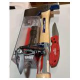 Vaughn builders hatchet with Milwaukee single blade knife and Nebo redline 300 lumen flashlight