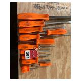 Vintage orange handled SNAP ON Screwdrivers purchased in 1990 from Snap On truck in Canton, Mo., also includes a rare SNAP ON 18 inch pry bar