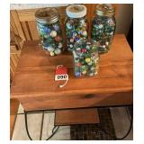 1 wooden display stand by Home Interior and 4 jars of marbles with lots of cats eye marbles and 1 full jar of large marbles