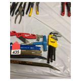 5 bars, 2 Allen wrench sets, 1 Fernco clamp clutch tool, 2 Milwaukee folding box knives